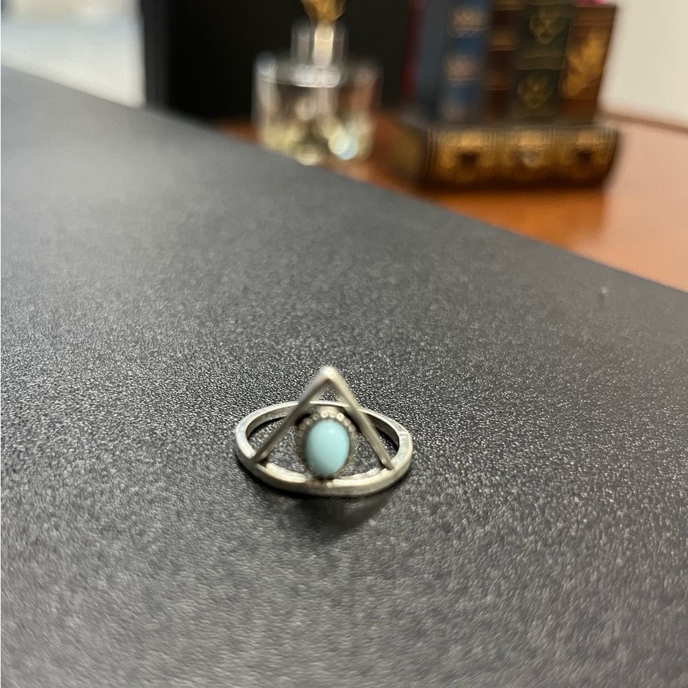 Silver plated turquoise stone ring 6.5